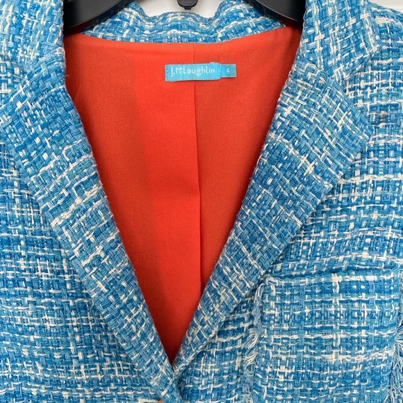 J.McLaughlin Blossom Tweed Jacket Collared Blazer Silk Blue Size 4 - Picture 4 of 5